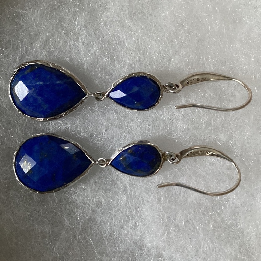 💙Sundance💙Double Lapis Drop & 925 Sterling Silver Earrings - Picture 3 of 3